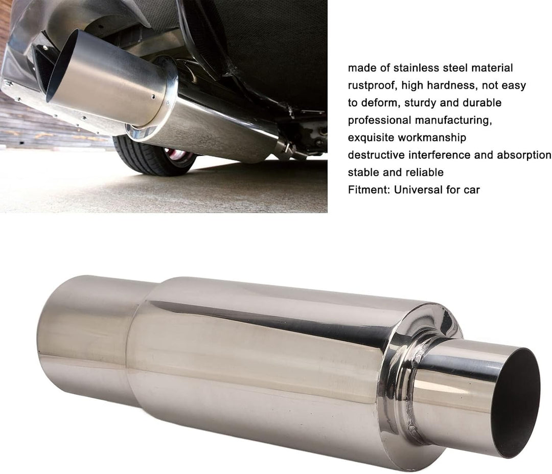 Aramox Auspuffresonator für Auto, Edelstahl Universal-Auspuffschalldämpfer Resonator 2,5 Zoll Einlas