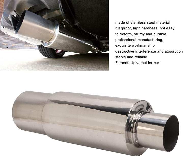 Aramox Auspuffresonator für Auto, Edelstahl Universal-Auspuffschalldämpfer Resonator 2,5 Zoll Einlas