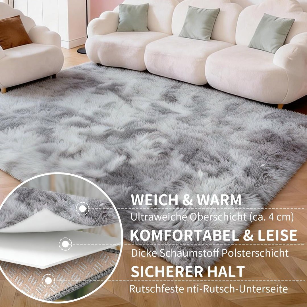 VOFUSHON Wohnzimmer Hochflor Teppich,Shaggy Flur Läufer Teppich Modern Flauschiger Weich Bunte Batik