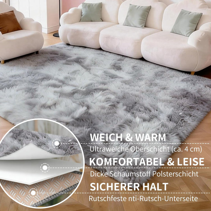 VOFUSHON Wohnzimmer Hochflor Teppich,Shaggy Flur Läufer Teppich Modern Flauschiger Weich Bunte Batik