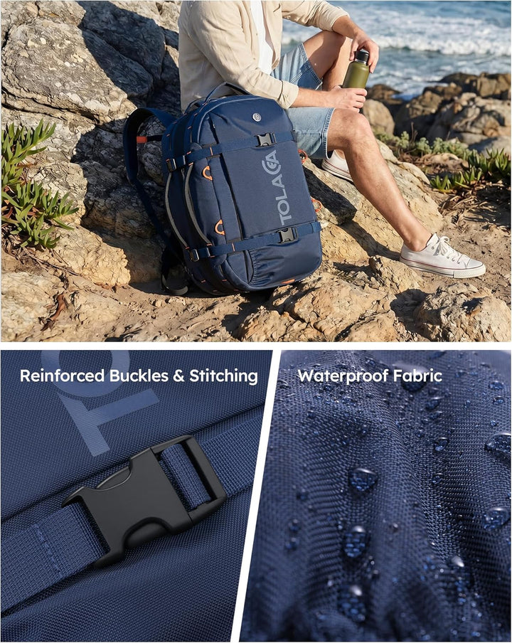 Tolaccea Reiserucksack, Handgepäck Rucksack Flugzeug, TSA-Freundlicher Laptop Rucksack 15,6 Zoll, Er