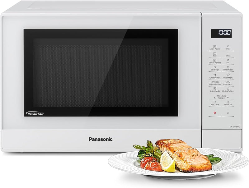 Panasonic NN-GT45KWSUG Mikrowellen-Wechselrichter mit Grill, 24 Automatikprogramme, Junior Menü, Feu