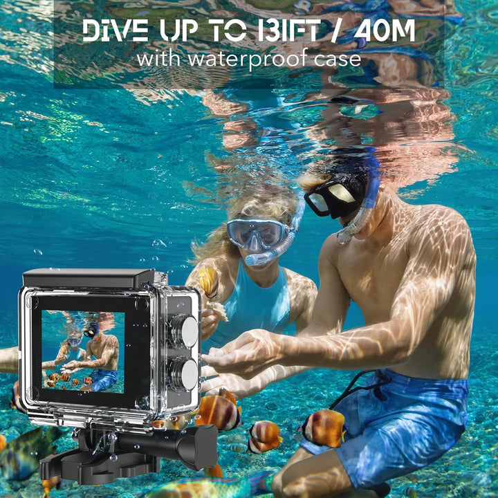 Action Cam, 5K30FPS 30MP Action Cam 40M Unterwasserkamera wasserdichte WiFi 170° Ultra-Weitwinkel EI