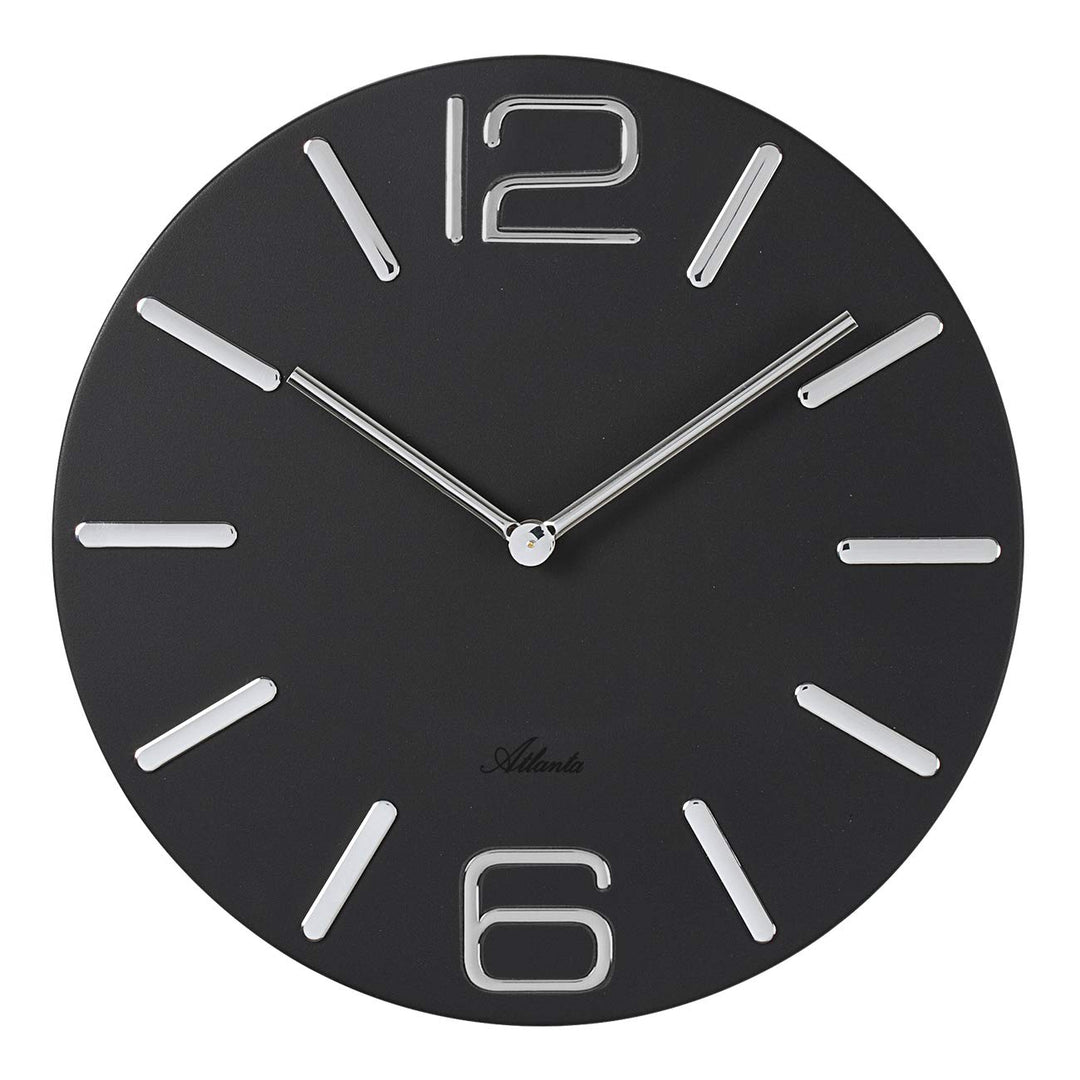 Atlanta Moderne Wanduhr Quarz, 30 cm, schwarz, Puristisches Design -4512/7