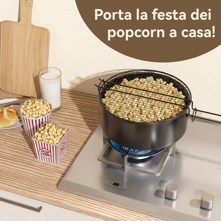 Popcornpfanne für Lagerfeuer &amp; Grill | aus hochwertigem Carbonstahl &amp; Sicherheitsgriff | Perfekt für