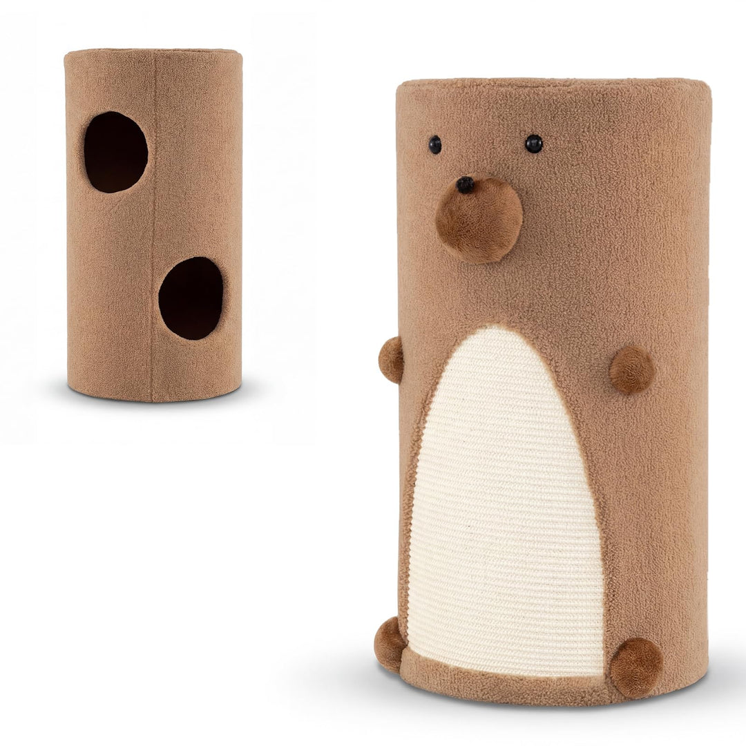 SOARS Kratztonne für Katzen, 66 cm Katzentonne mit 2 Höhlen, Sisal-Kratzmatte, Plüsch Katzenhöhle, K