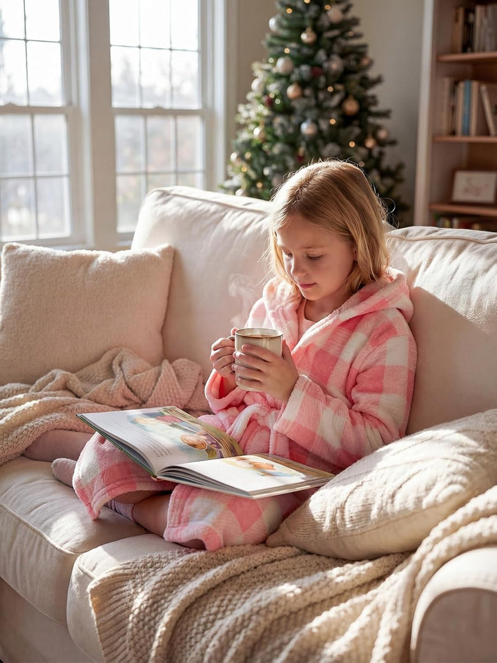 JiAmy Kapuzen Bademantel für Mädchen Flauschiger Fleece Plüsch Langer Schlafmantel Kinder Rosa 4-6 J