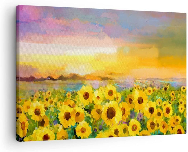 Bilder auf Leinwand Sonnenblumen Blume Leinwandbild mit Rahmen 70x50cm Wandbilder Dekoration Wohnzim