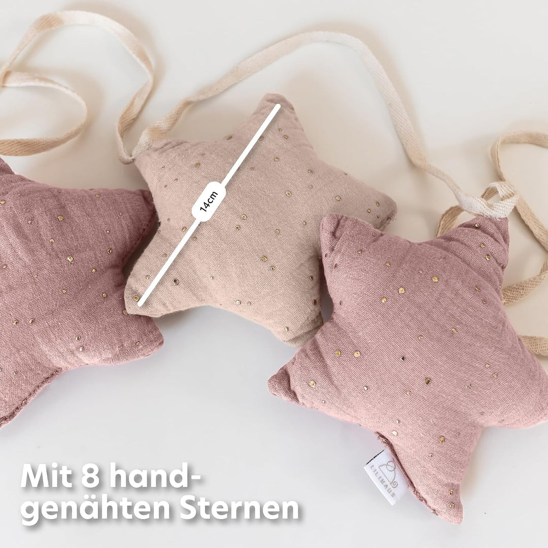 LILIMAUS Sternen Wimpelkette Stoff - Mit Goldapplikation in 12 Farben - 100% Baumwolle Handmade - Mu