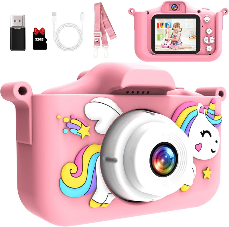 MYSTILUCK Kinderkamera, 1080P HD Digitalkamera für Kinder mit 2,0"-Bildschirm & 32GB-Karte, Fotoappa
