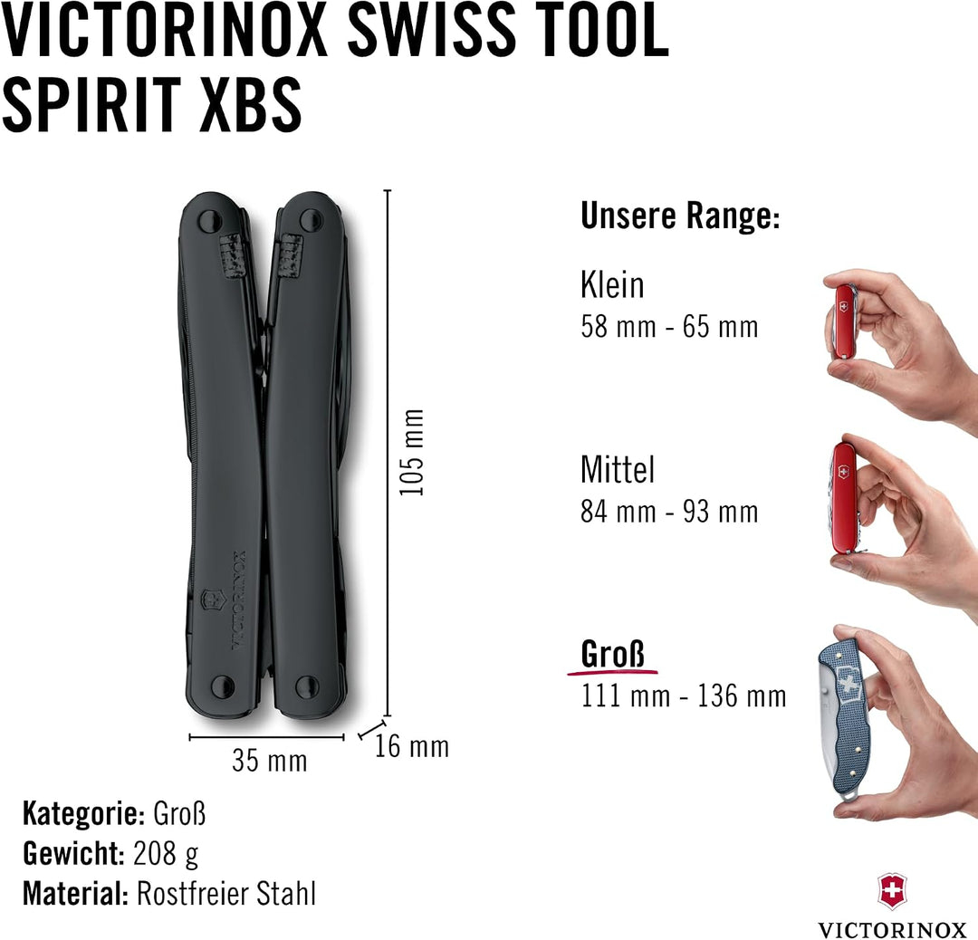 Victorinox Multitool-Werkzeug Swiss Tool Spirit XBS, Taschenmesser, 27 Funktionen, Kombi-Spitzzange,