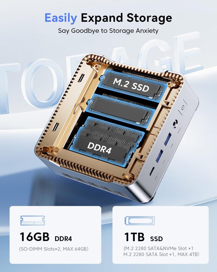 Mini PC 16GB RAM, Windows 11 Pro Mini Desktop PC Intel Celeron J4125, 256GB ROM Mini Computer, Micro