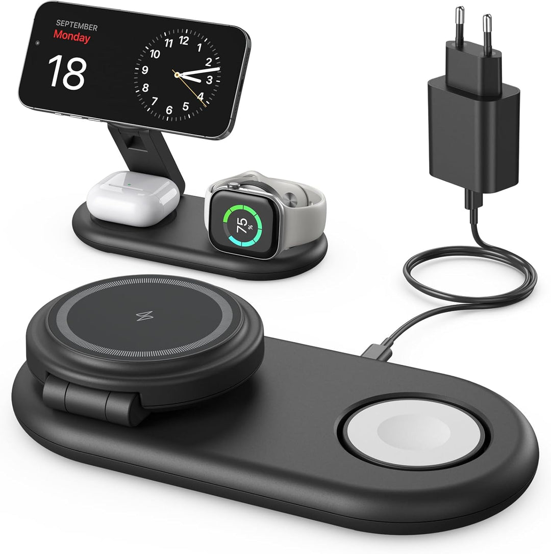 3 IN 1 Tragbare Ladestation kompatibel mit Apple Watch und iPhone, Mag-Safe Ladegerät für iPhone 16