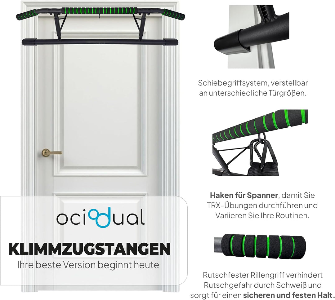 OcioDual Klimmzugstange Türrahmen Schraubenlose, Klimzugststange für Tür + Suspension-Trainingsgurte