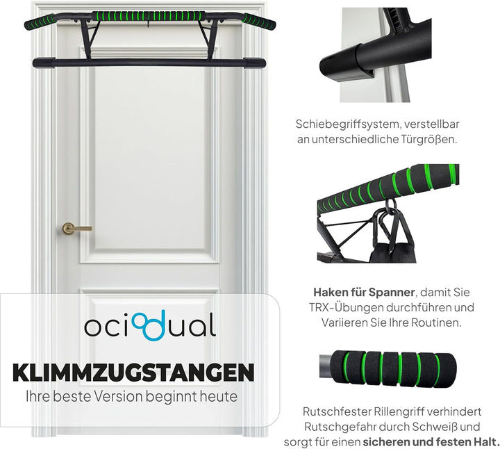 OcioDual Klimmzugstange Türrahmen Schraubenlose, Klimzugststange für Tür + Suspension-Trainingsgurte
