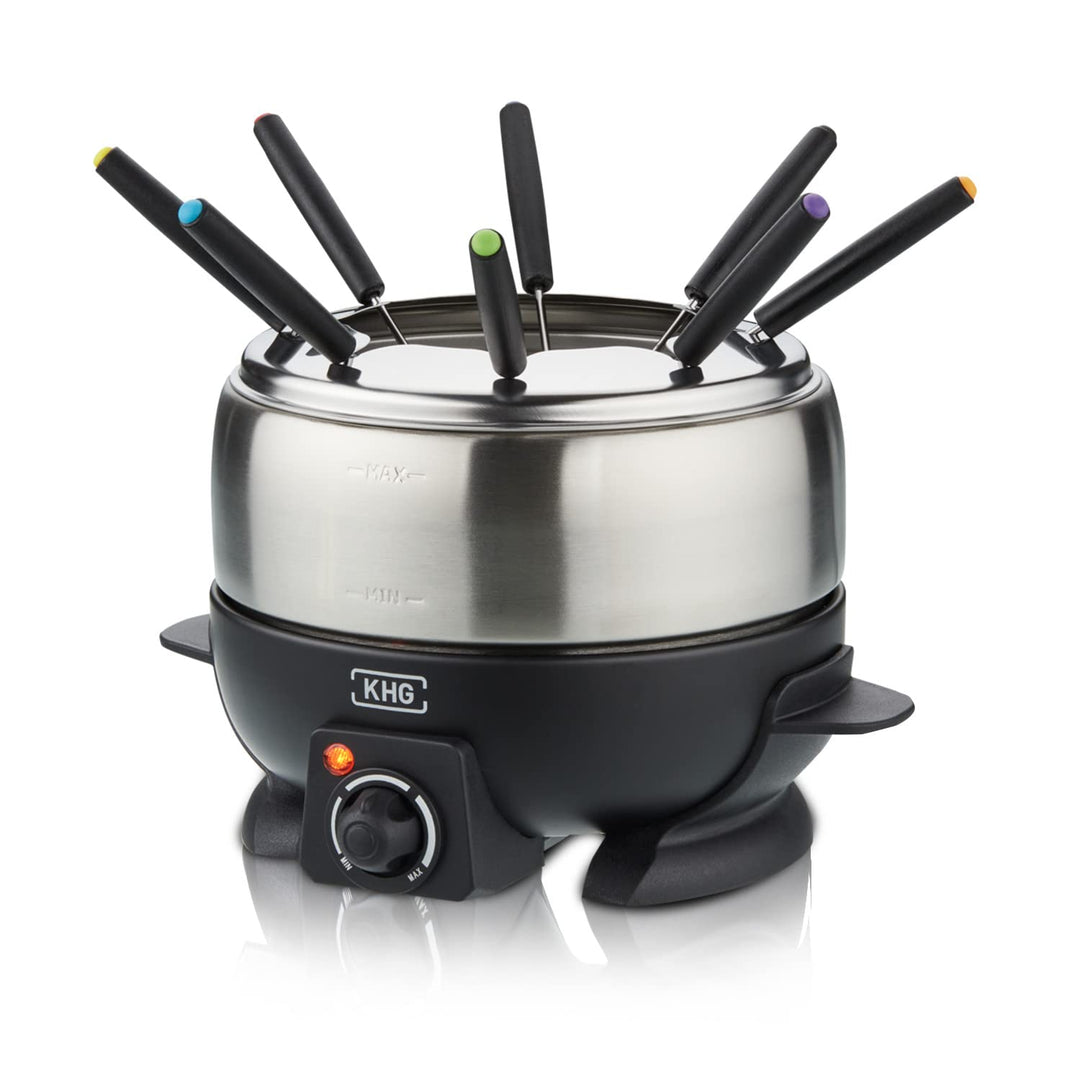KHG Elektro-Fondue FO-800SE mit Edelstahl-Topf 1,8 L Silber für bis zu 8 Personen, variable Temperat