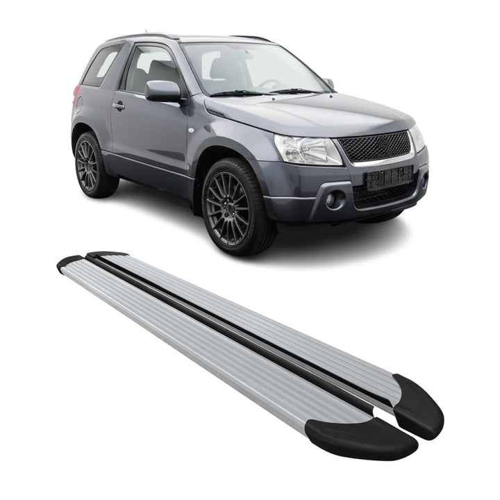 OMAC Seitenschweller Trittbretter Schweller kompatibel mit Suzuki Grand Vitara 2006-2015 Silber Alu