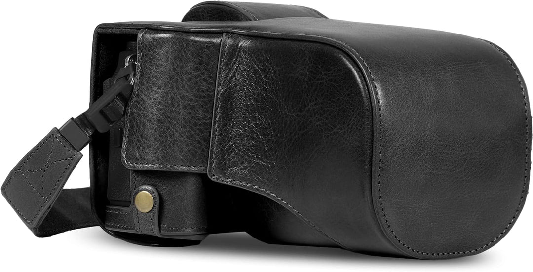 MegaGear Ever Ready Echtleder Kameratasche kompatibel mit Fujifilm X-T5 (16-80mm)(Schwarz), Schwarz