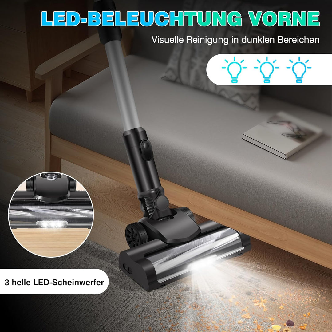 Akku Staubsauger，35000Pa/450W Staubsauger Kabellos，Kabellos Freistehend mit 2*3000mAh Herausnehmbare