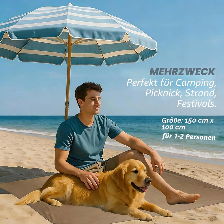 Mini Picknickdecke, wasserdichte Sandfeste, Braun Campingdecke, 150×100CM Stranddecke, Leichtgewicht