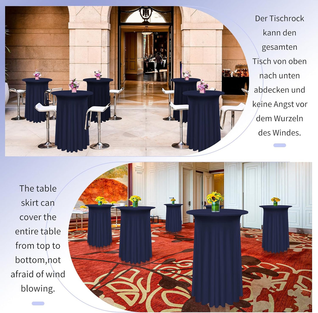 3 Packs Spandex Cocktail Tischdecke mit Röcken 80x 110cm, dunkelblauer Stretch Cocktail Tisch für ho