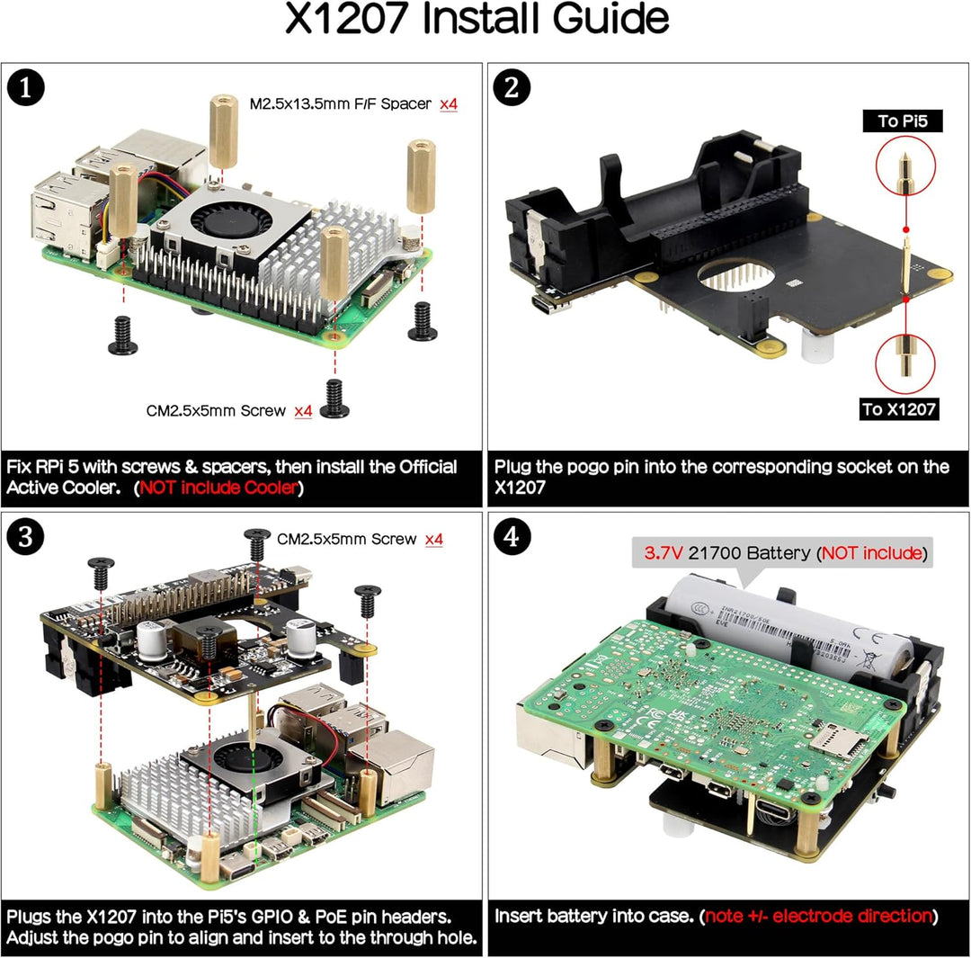 Geekworm X1207 2-in-1 PoE+ & UPS HAT for Raspberry Pi 5 (2/4/8/16GB), IEEE 802.3at 5V 5A Output, Sup