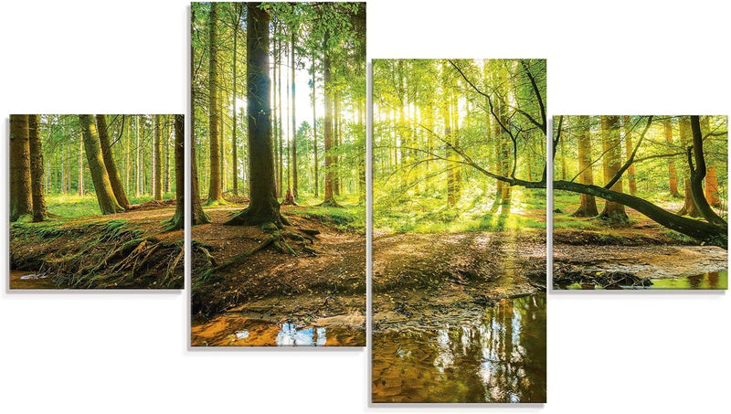 ARTland Glasbilder Wandbild Glas Bild Set 4 teilig 120x70 cm Querformat Wald Natur Landschaft Bäume