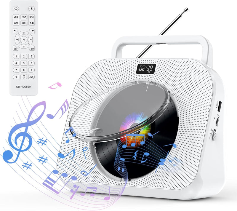 Gueray CD Player für Zuhause Bluetooth Desktop CD-Player mit Lautsprechern Kopfhöreranschluss FM Rad