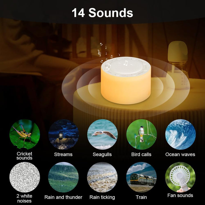 White Noise Machine, Tragbare Baby-Einschlafhilfe, Einschlafhilfe mit 14 Geräuschen, Tragbare Blueto