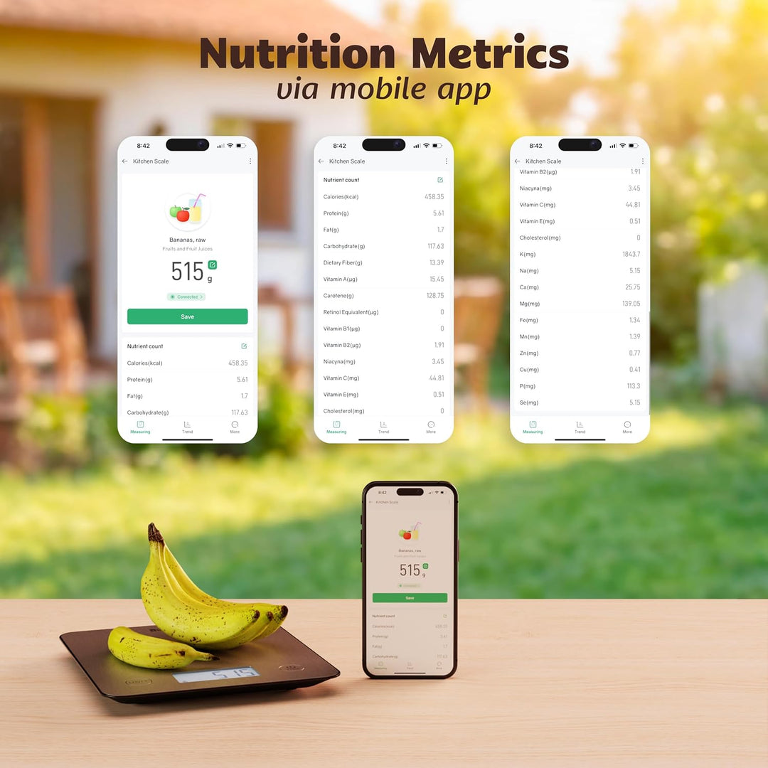 Bisonbody Smart Digital Kitchen Scale, Stainless Steel Metalic Design Weighing Platform, Measure Cal