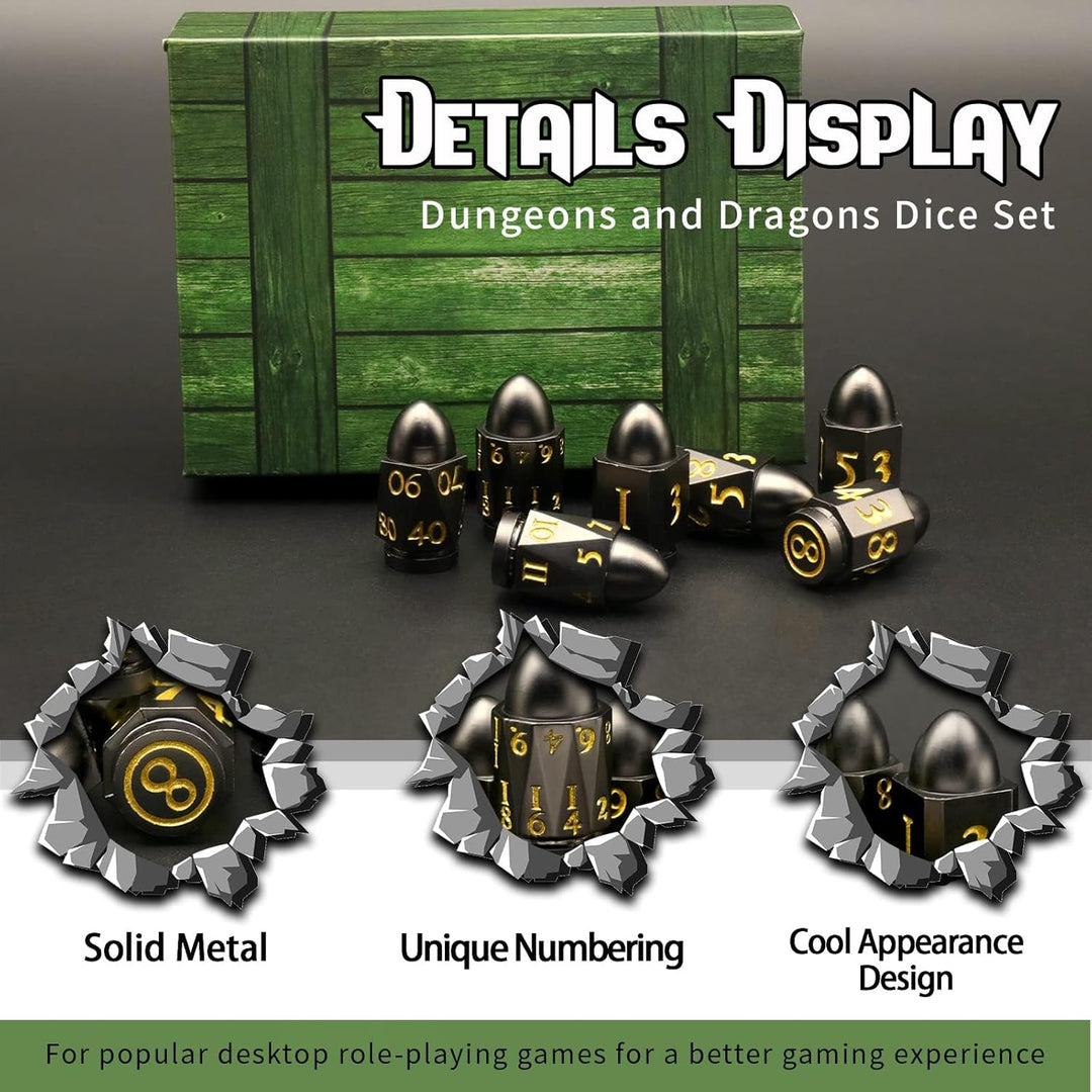 DND Würfelset Dungeons and Dragons Würfel, ZHOORQI Bullet Metall Würfel Set, Polyedrische Würfel Set