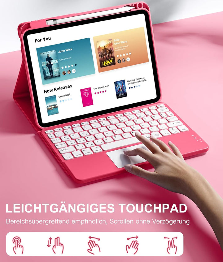 Vobafe Touchpad Hülle mit Tastatur für iPad A16 11 10 Generation 2025 2022, 11/10,9 Zoll, Magnetisch