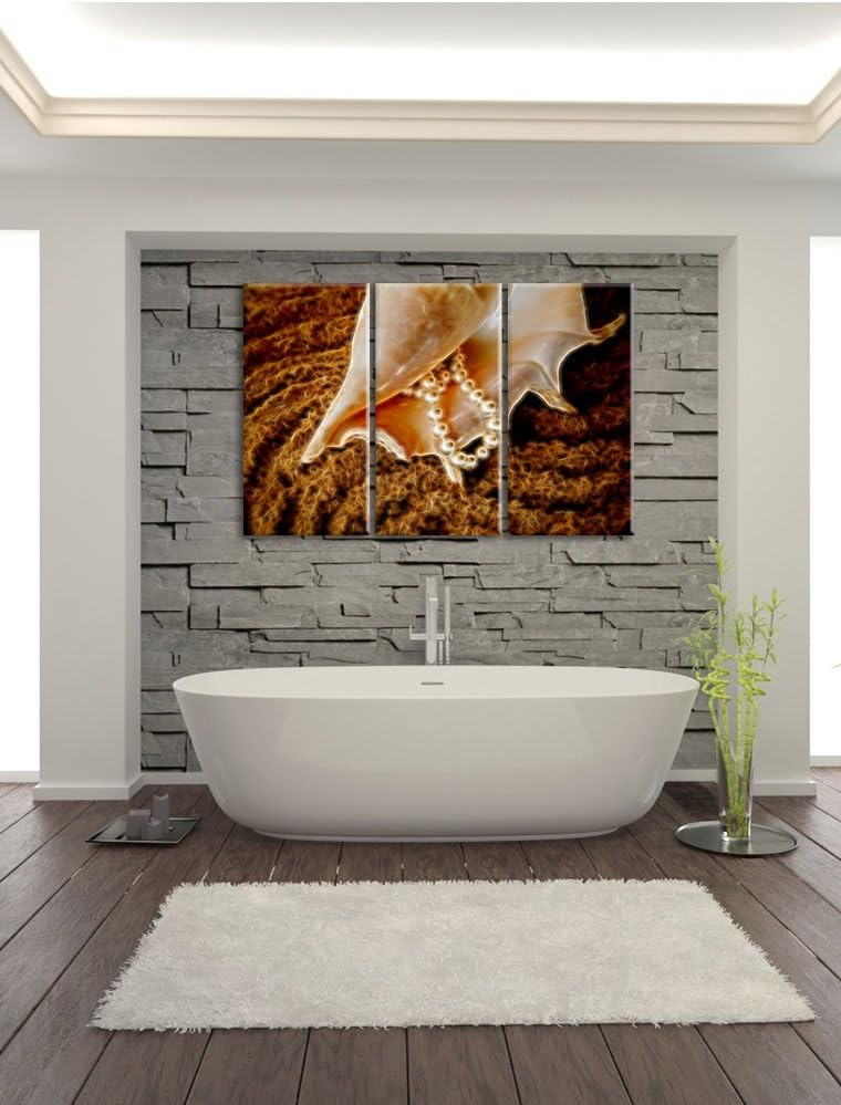 Pixxprint Muschel mit Perlen als Leinwandbild/Grösse: 3 Teilig (120x80) cm/Wandbild/Kunstdruck/ferti
