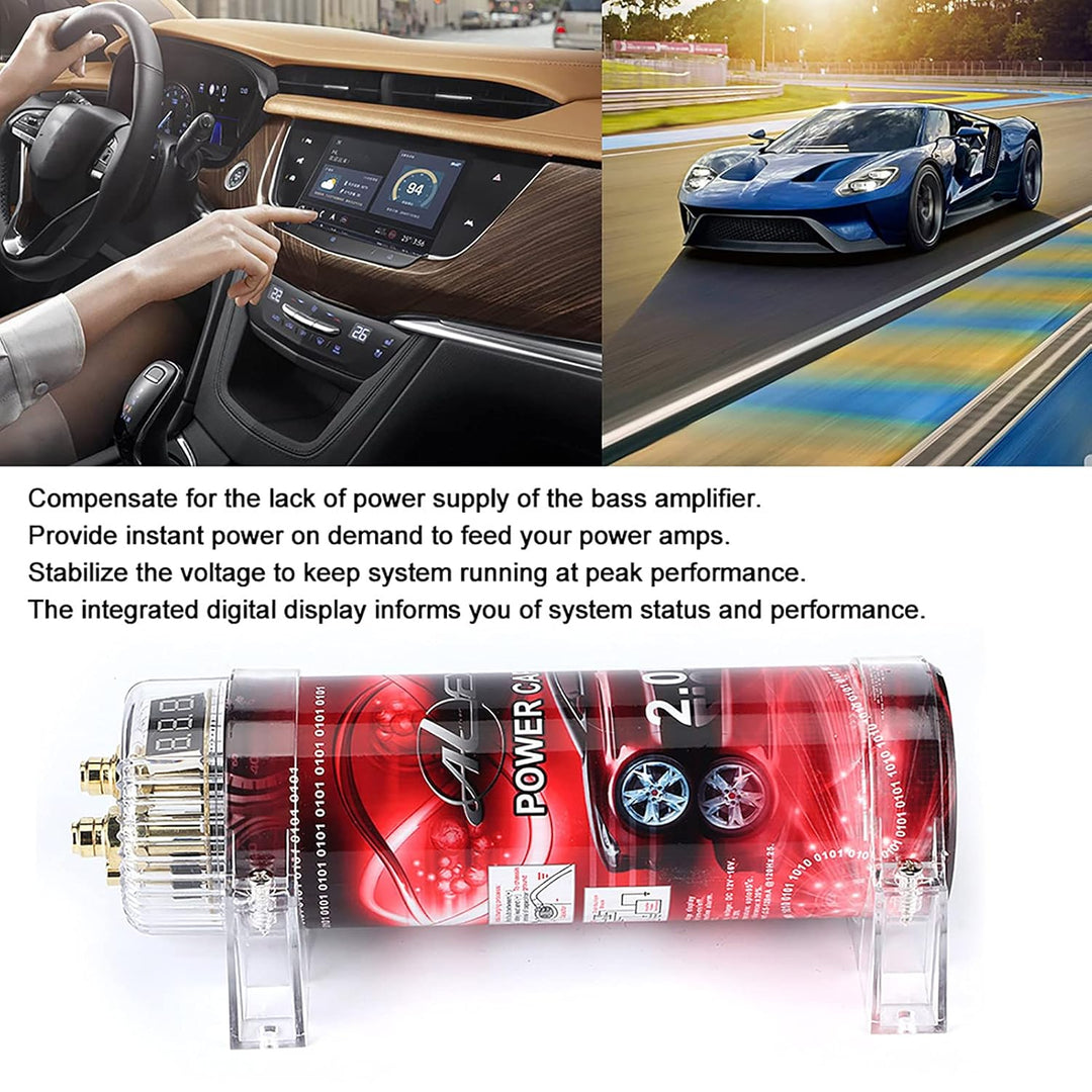 Sharainn Farad Kondensator, 2.0 Farad Leistungs Kondensator LED Rot Auto Audio Kondensator 10-16VDC