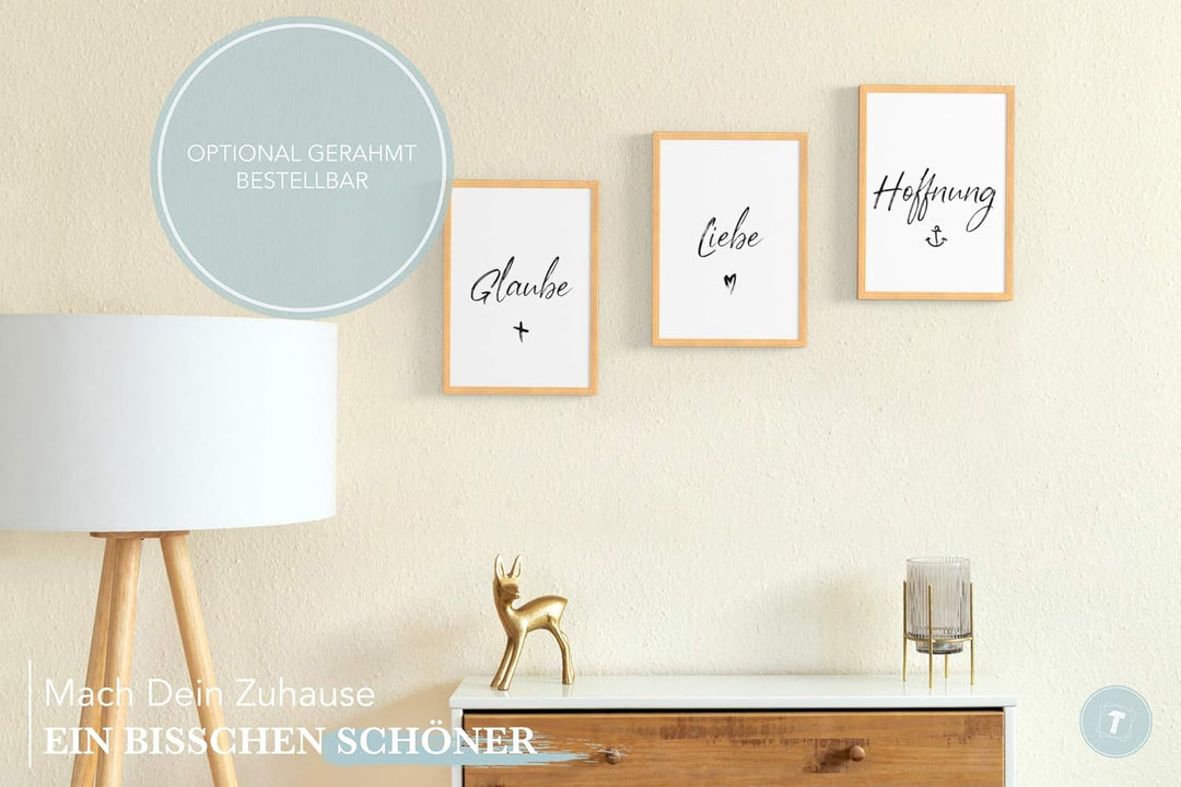 Papierschmiede® Spruch Poster 3er Set in DIN B2 (50x70 cm), Glaube Liebe Hoffnung, Typografie Bilder