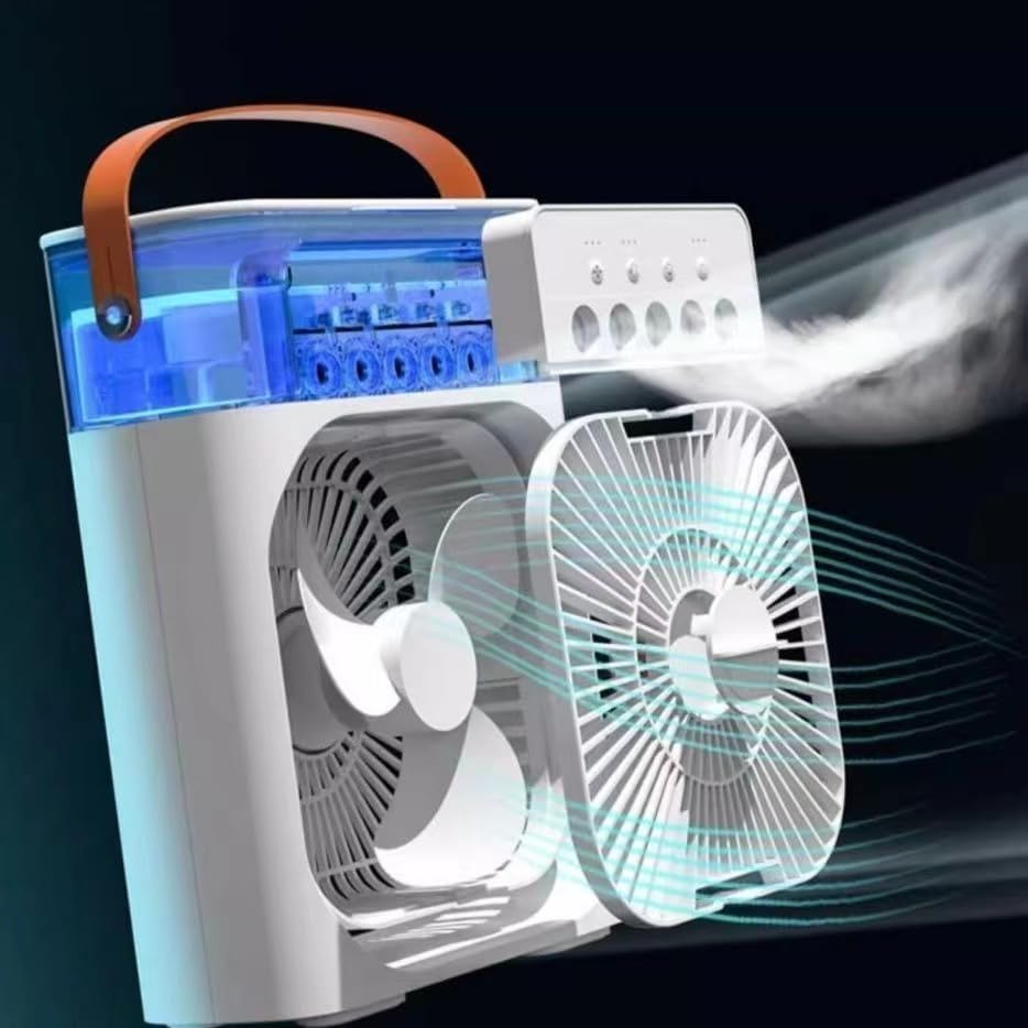 Ventilator USB Mini Tisch-Klimaanlage mit Wasserzerstäuber, Duftdiffusor,Luftbefeuchter Timer automa