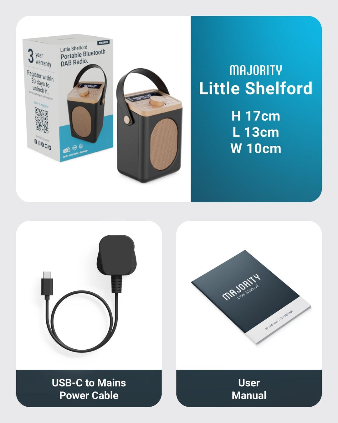 MAJORITY Little Shelford DAB Plus Radio | Küchenradio UKW mit Bluetooth | Radio Batteriebetrieben mi