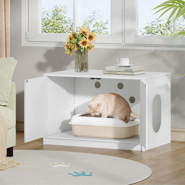 Fobyfurny Katzenklo Schrank, Versteckte Katzentoilette Möbel, Katzenschrank mit Drucktüren und Belüf