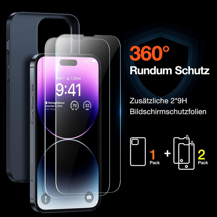 TORRAS Ultra Dünn für iPhone 14 Pro Hülle (mit 2 * 9H Schutzglas) Samtiger Griff (Nie Staub anhaften