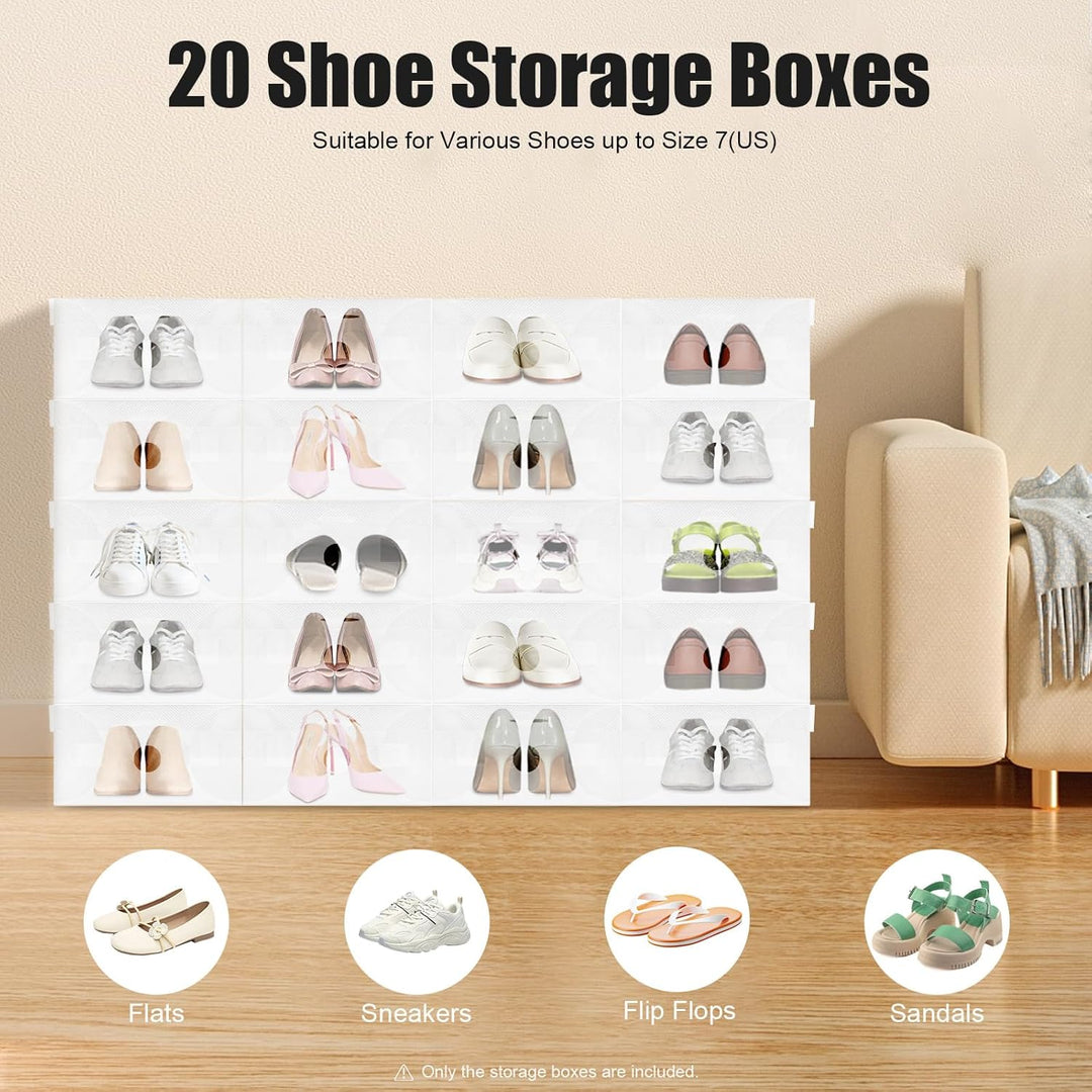 Schuhboxen Stapelbar 20er Set Aufbewahrung Für Schuhe und Ordnung Zuhause Weiss Klappdeckel Stabil F