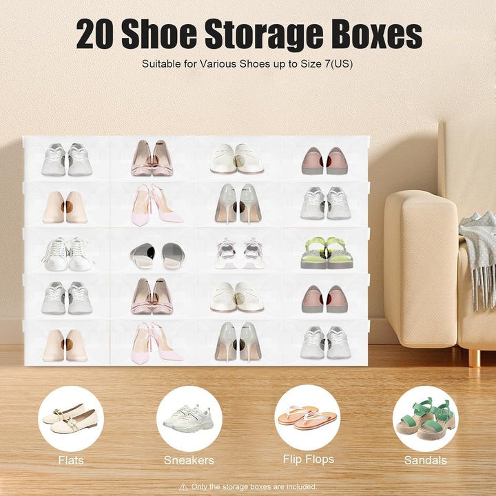 Schuhboxen Stapelbar 20er Set Aufbewahrung Für Schuhe und Ordnung Zuhause Weiss Klappdeckel Stabil F