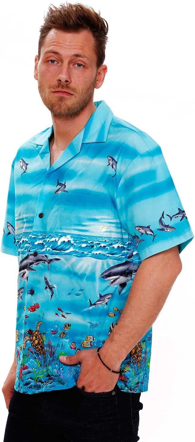 KY‘s | Original Hawaiihemd | Herren | S - 8XL | Kurzarm | Front-Tasche | Hawaii-Print | Haie Meer Fi