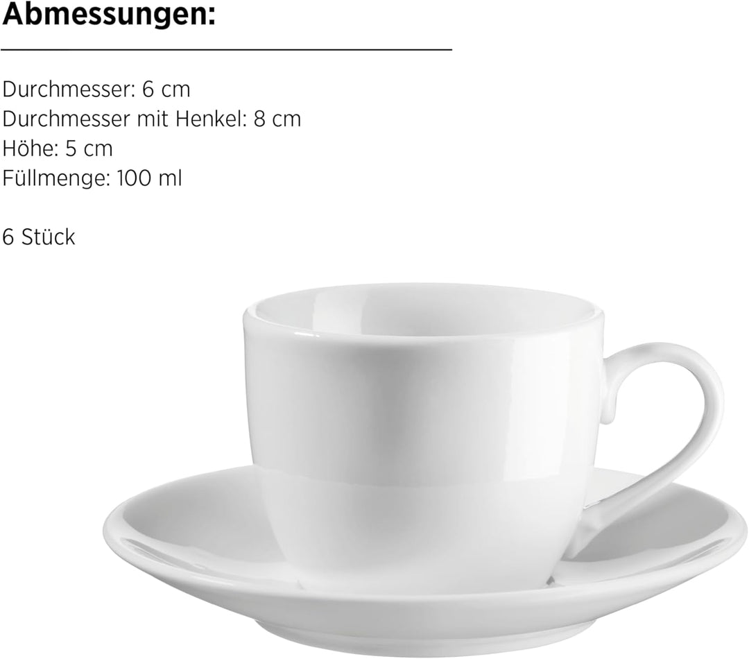 Mäser Serie Barca, Espressotassen-Set 12-teilig für 6 Personen – 6 Tassen &amp; 6 Untertassen, Porzellan