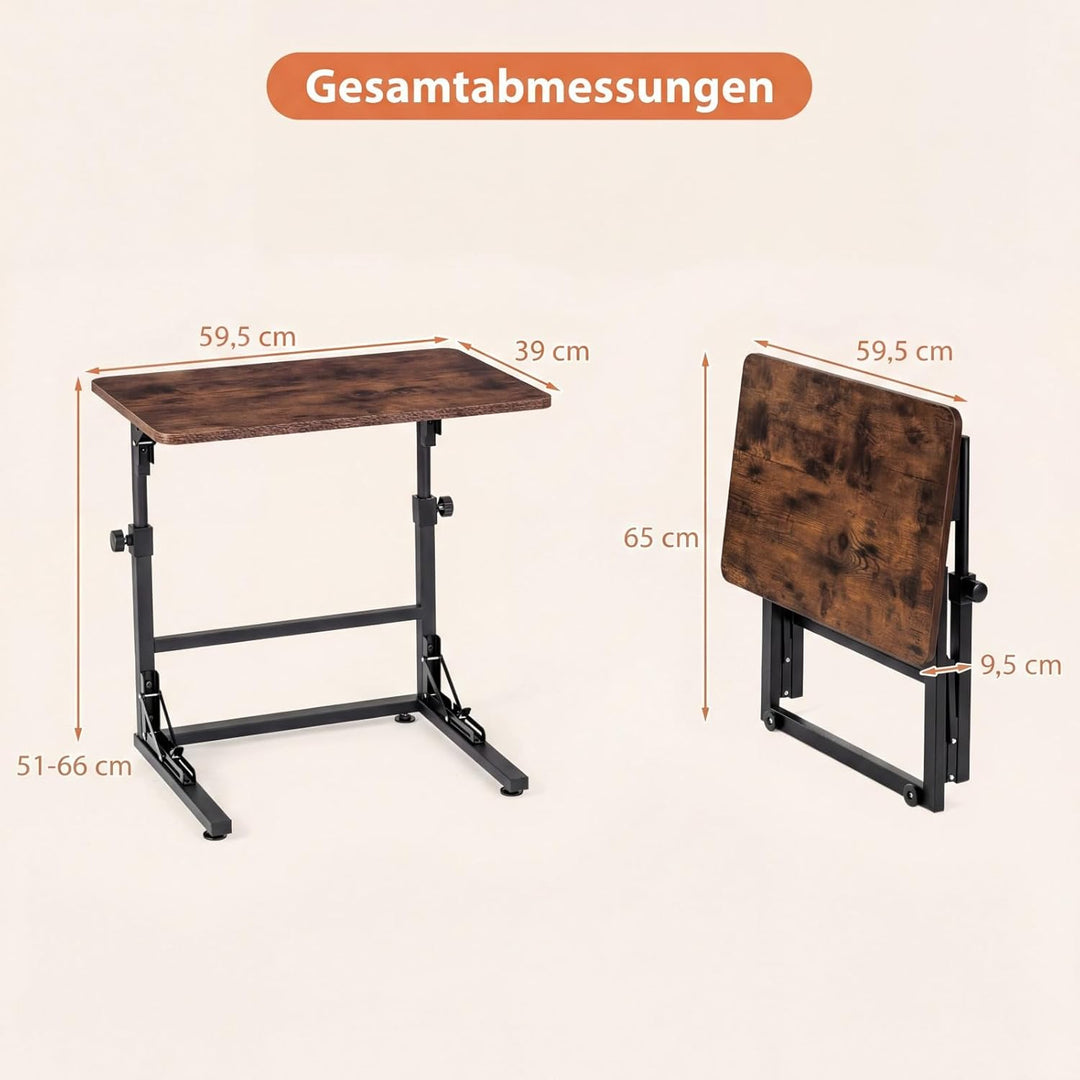 COSTWAY Betttisch, höhenverstellbarer Pflegetisch klappbar, Laptoptisch C-Form aus Metall & Holz, Be