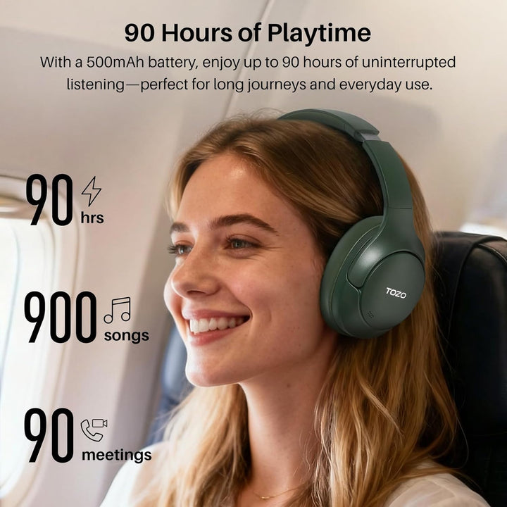 TOZO HT3 Kopfhörer Kabellos Bluetooth Over Ear, Noise Cancelling Kopfhörer mit 5 Mics,90 Std, Hi-Res