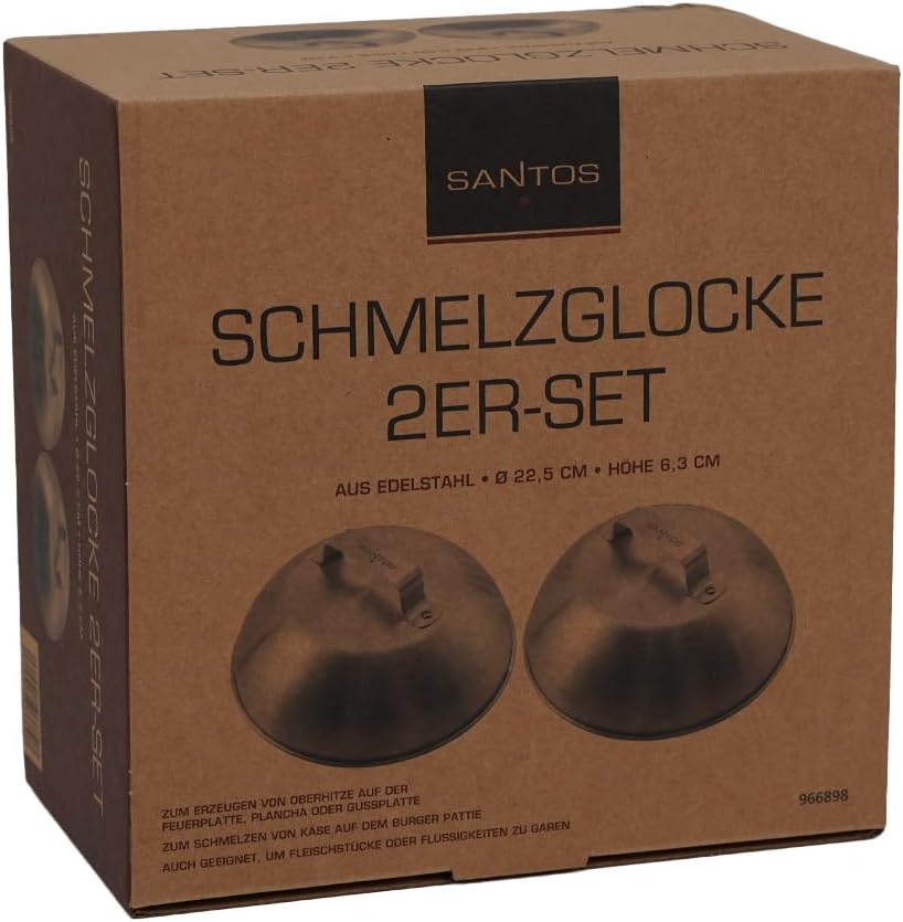 SANTOS Grillglocke Edelstahl 22 cm – Perfekte Garhaube für geschmolzenen Käse, Cheeseburger, indirek
