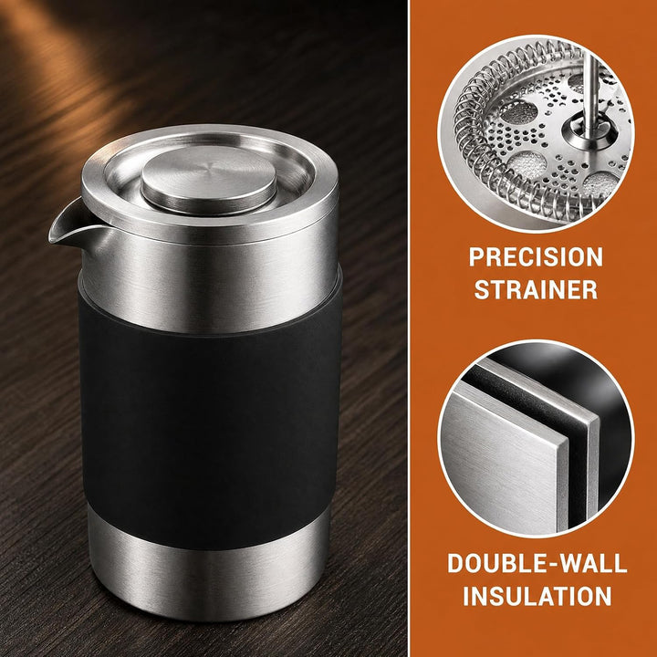 French Press 350ml, Kaffeepresse aus Edelstahl, 2-3 Tassen Kaffeebereiter Doppelwandig Thermo Warmha