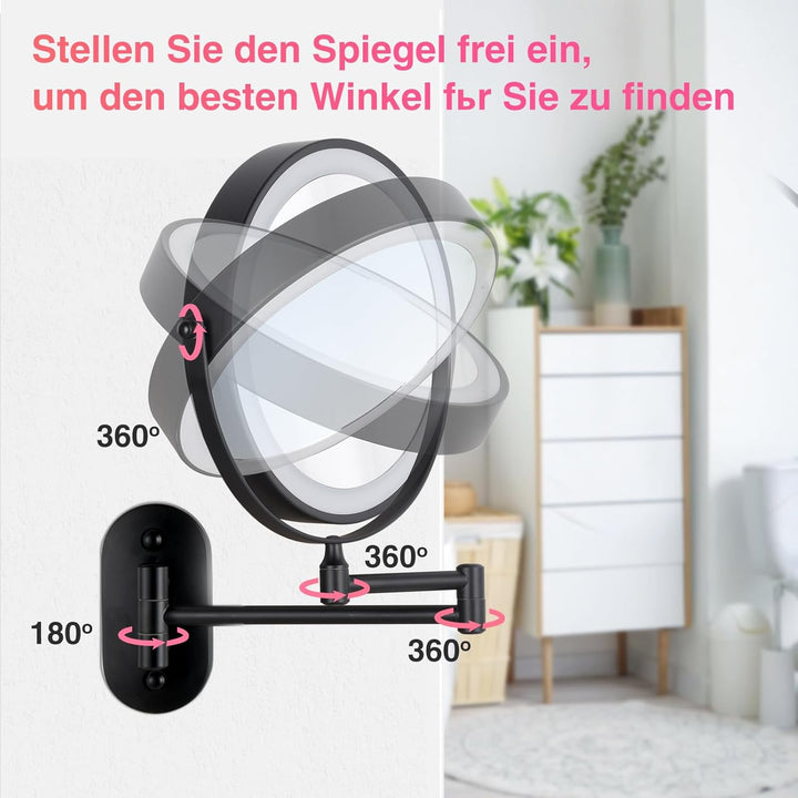 Vergrösserungsspiegel mit Beleuchtung 1x/15x & Akku: Wandmontierter beleuchteter Schmink- und Kosmet