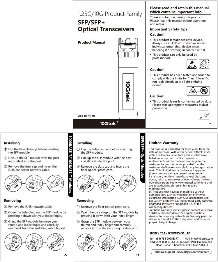 [4 Stück] 10Gtek® für Netgear Gigabit SFP SX Mulitmode AGM731F, 1000Base-SX 1G SFP LC Transceiver Mo