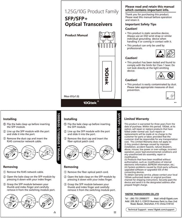 [4 Stück] 10Gtek® für Netgear Gigabit SFP SX Mulitmode AGM731F, 1000Base-SX 1G SFP LC Transceiver Mo